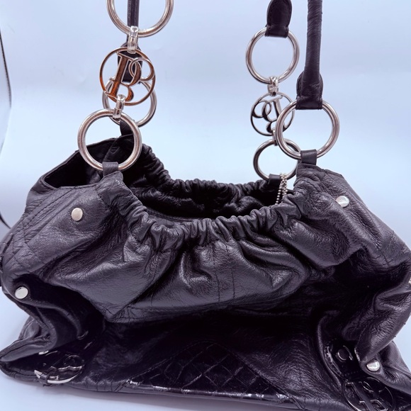 Bolzano Handbags - Bolzano Fiore Huge Black Leather Satchel Women's Bag